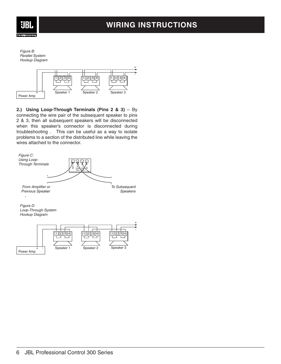 Wiring instructions, 6 jbl professional control 300 series | JBL Control 322CT User Manual | Page 6 / 12