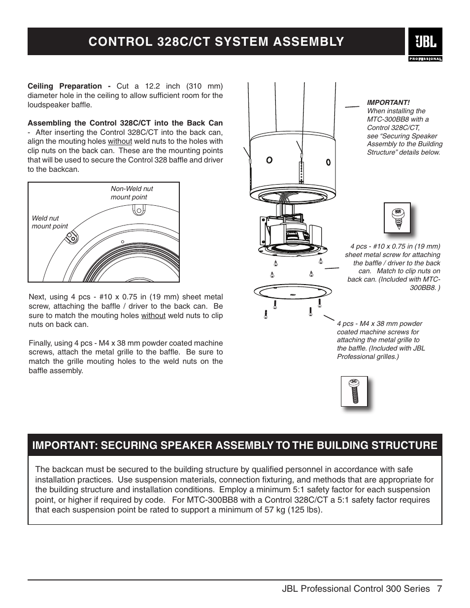 Control 328c/ct system assembly | JBL Control 322CT User Manual | Page 7 / 12