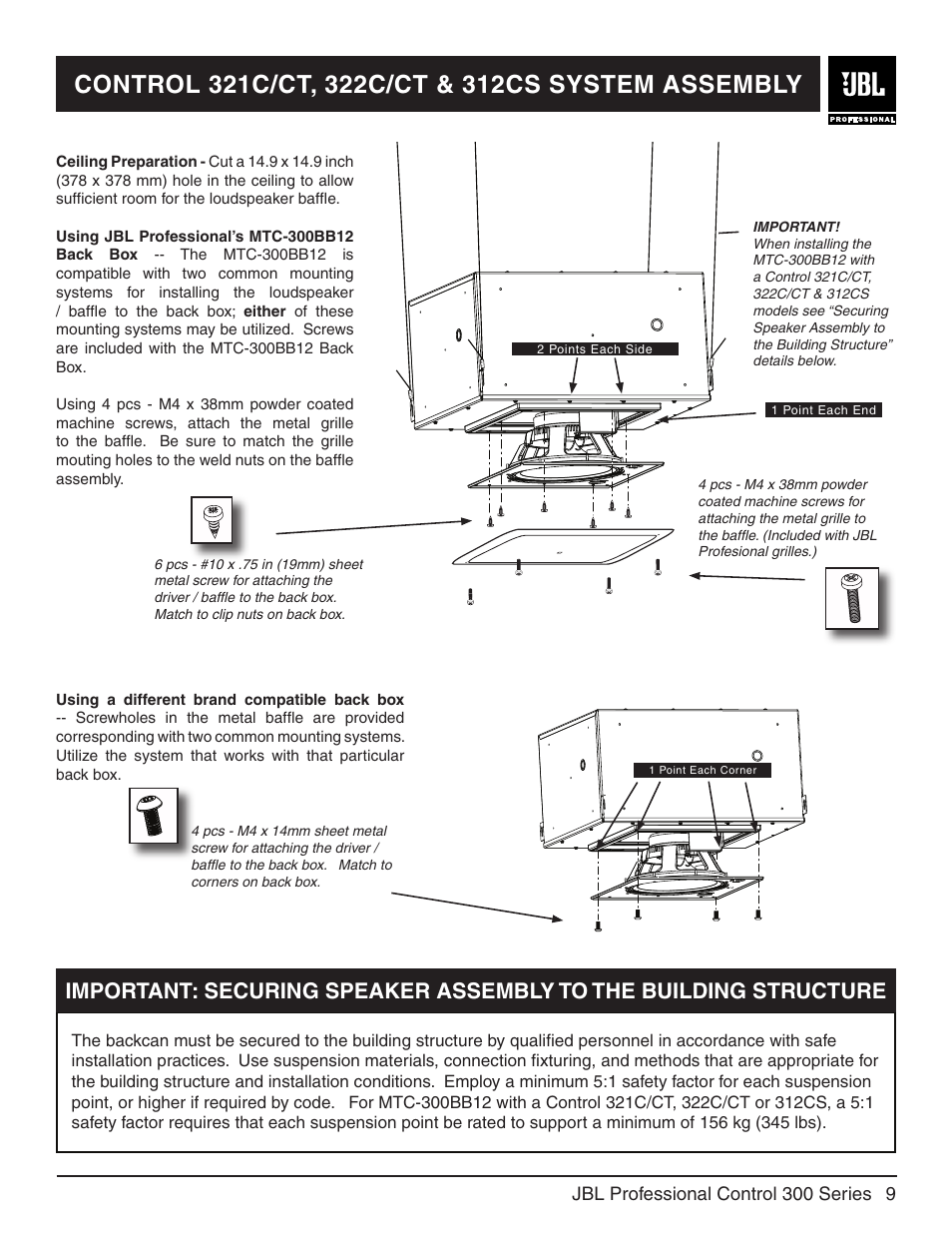 JBL Control 322CT User Manual | Page 9 / 12