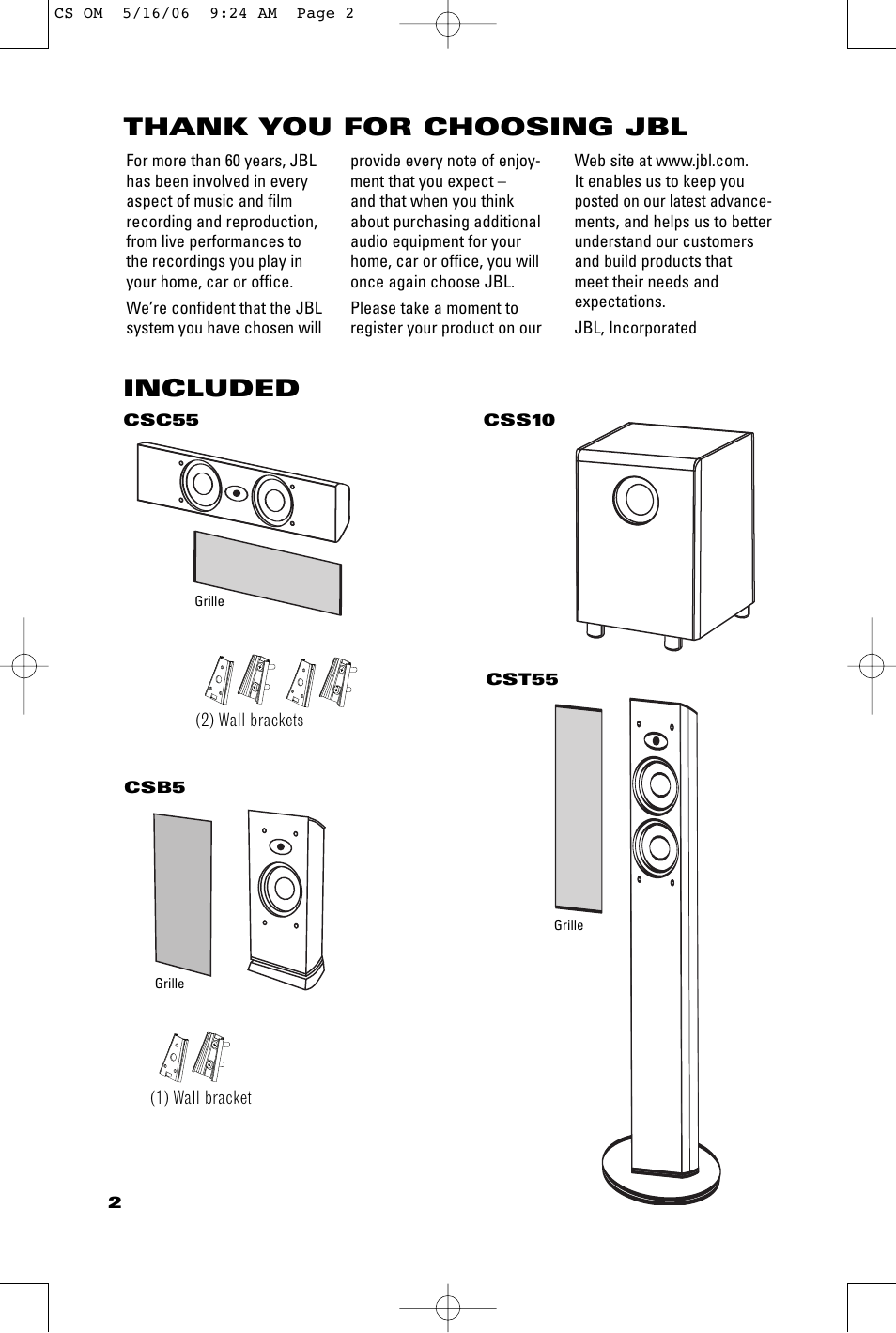 JBL CSS10 User Manual | Page 2 / 12