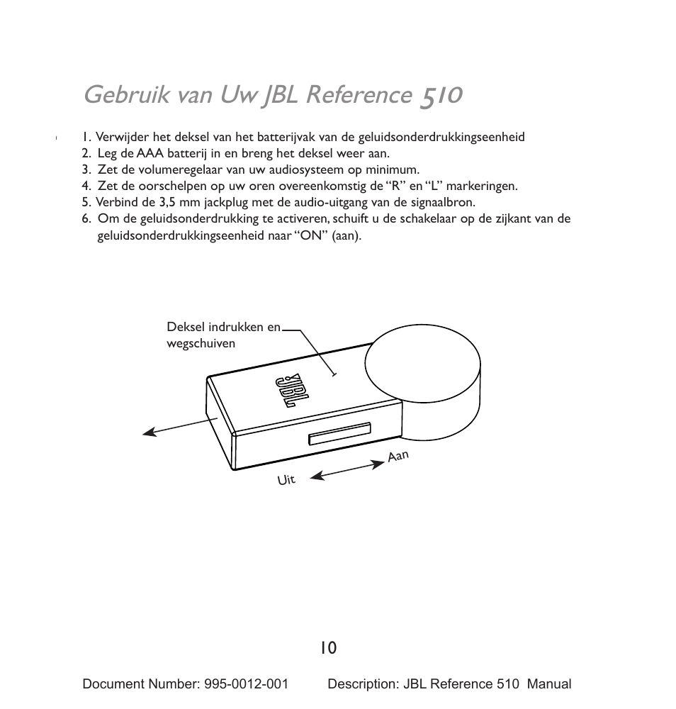 Gebruik van uw jbl reference | JBL 510 User Manual | Page 11 / 67