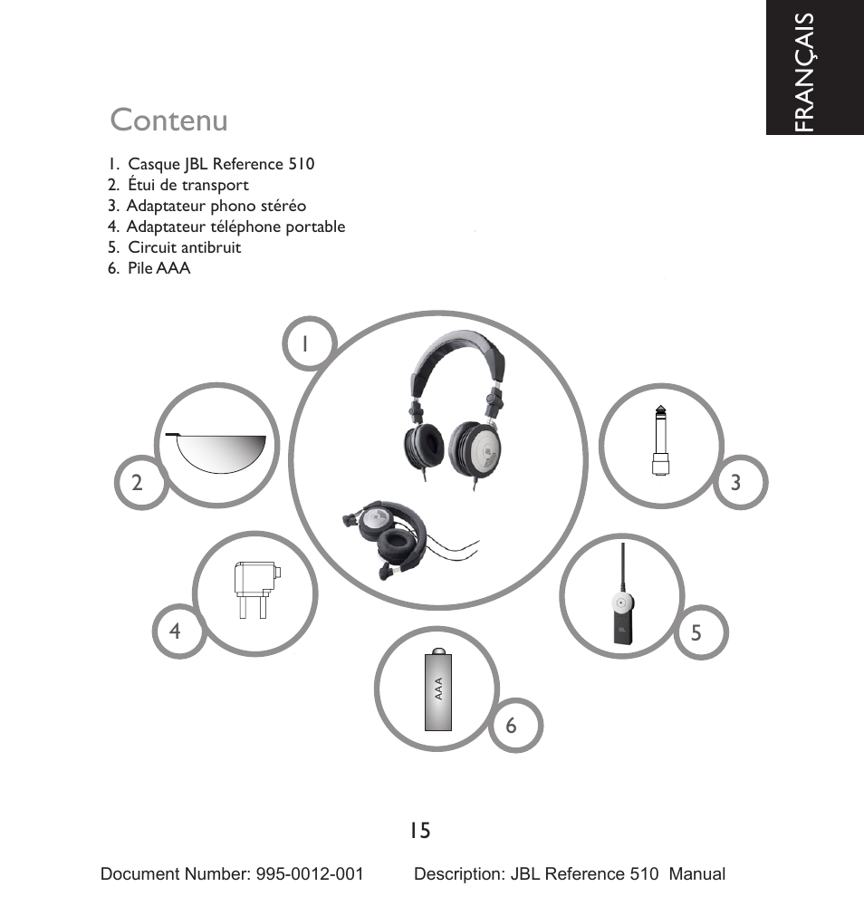 Contenu, Français | JBL 510 User Manual | Page 16 / 67