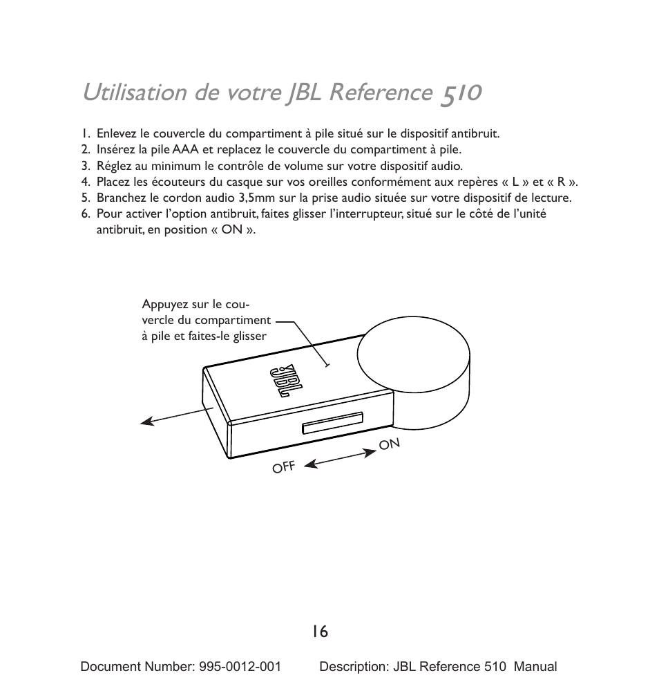 Utilisation de votre jbl reference | JBL 510 User Manual | Page 17 / 67