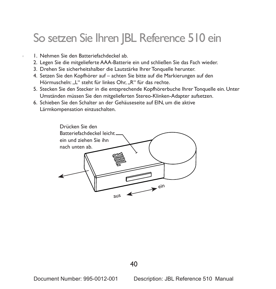 So setzen sie ihren jbl reference 510 ein | JBL 510 User Manual | Page 41 / 67