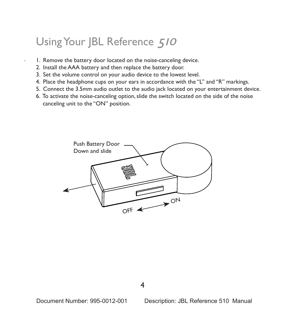 Using your jbl reference | JBL 510 User Manual | Page 5 / 67