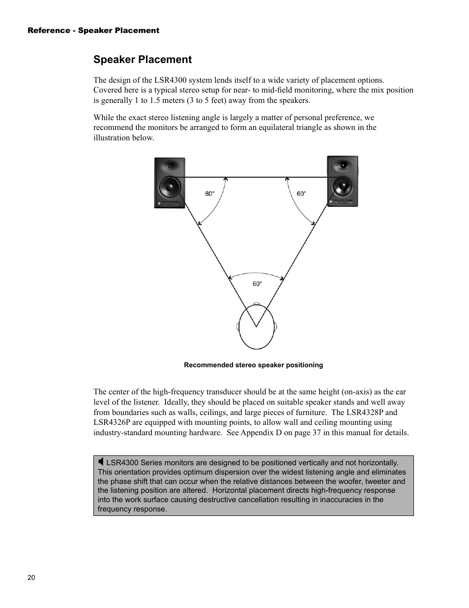 Speaker placement | JBL LSR4326P User Manual | Page 24 / 51