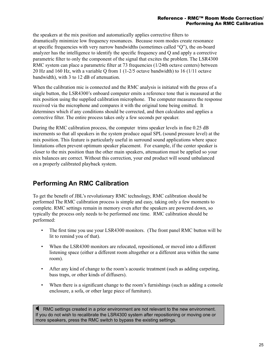 Performing an rmc calibration | JBL LSR4326P User Manual | Page 29 / 51