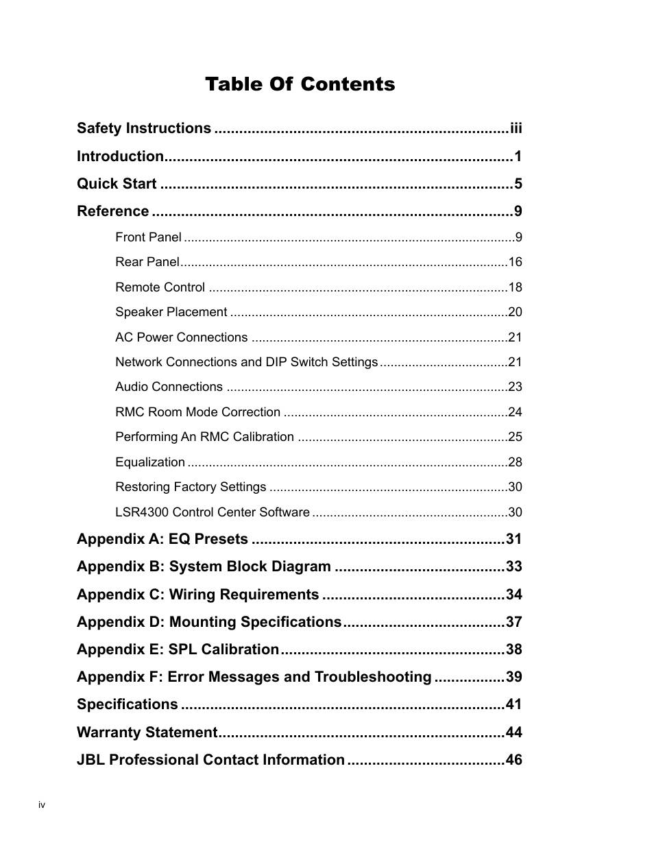 JBL LSR4326P User Manual | Page 4 / 51