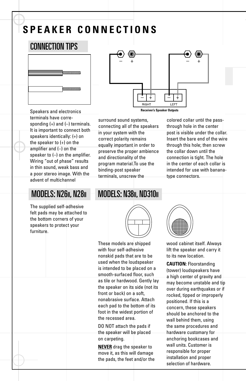 Models: n26, Models: n38, Nd310 | Connection tips | JBL N26II User Manual | Page 2 / 4