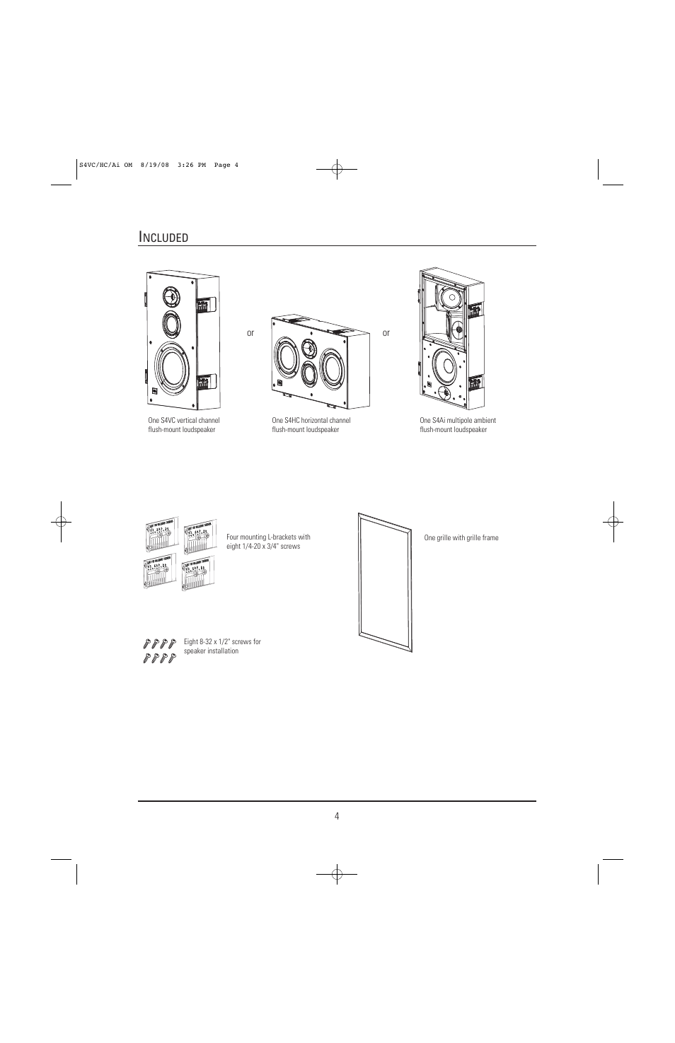 Ncluded | JBL S4VC User Manual | Page 4 / 16