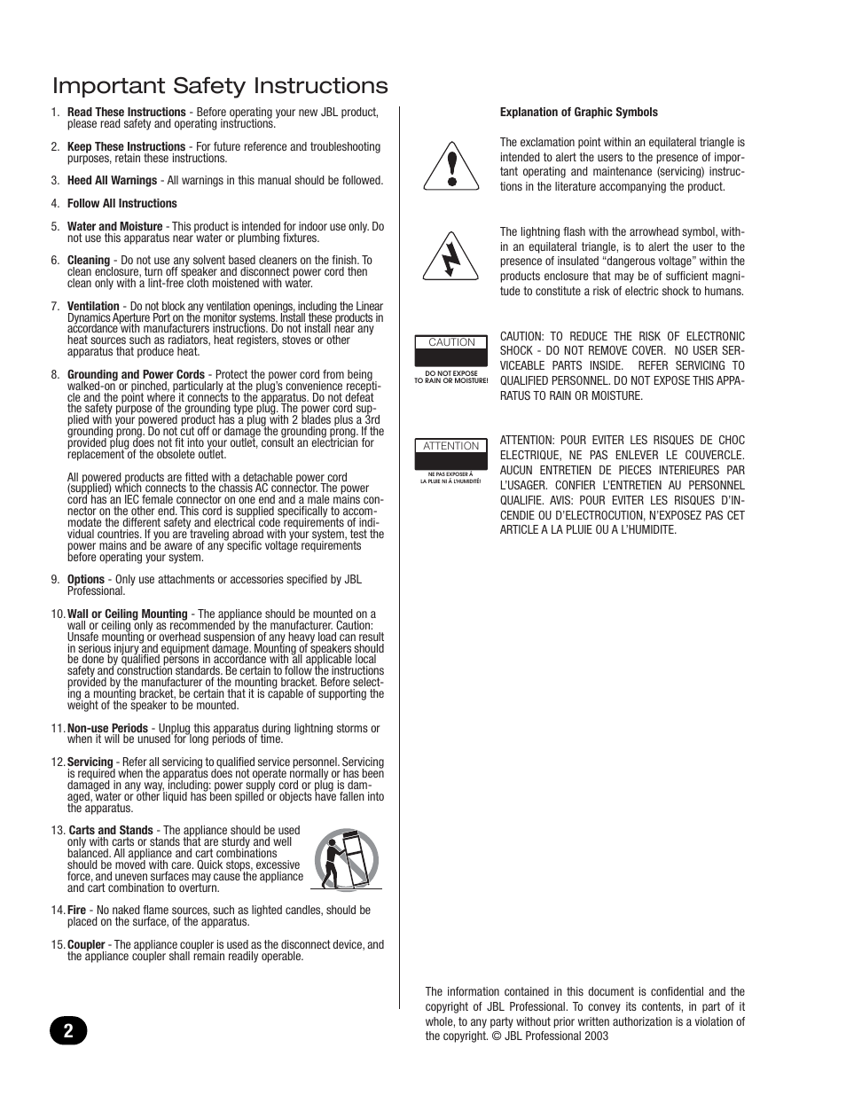 Important safety instructions | JBL LSR6300 User Manual | Page 2 / 24