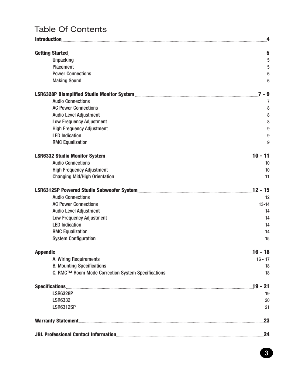 JBL LSR6300 User Manual | Page 3 / 24