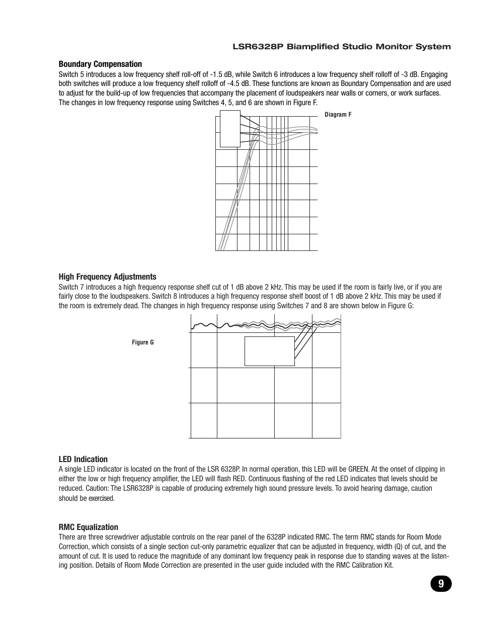 Boundary compensation, High frequency adjustments, Led indication | Rmc equalization | JBL LSR6300 User Manual | Page 9 / 24