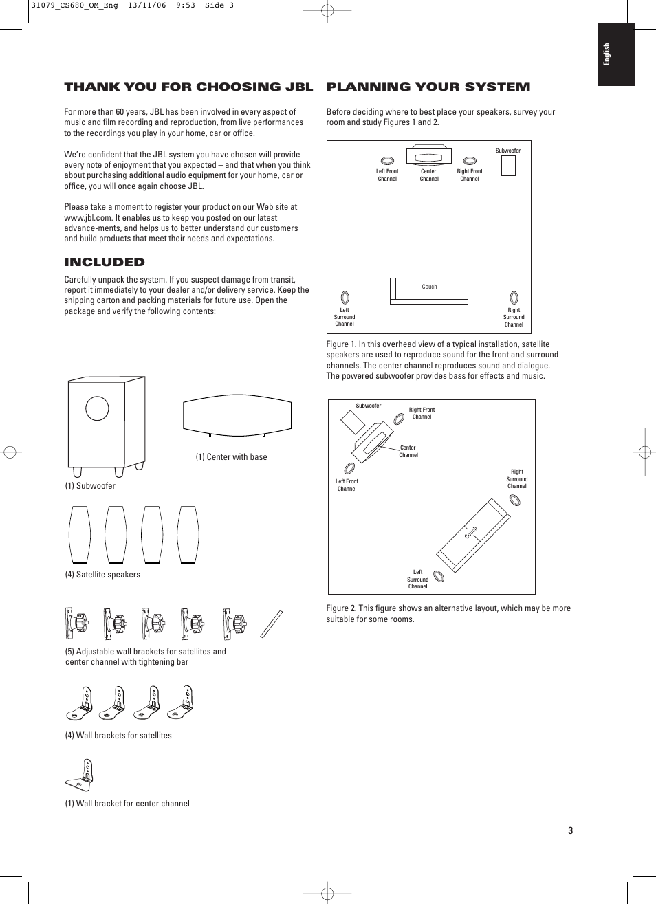 Planning your system, Included | JBL CS680 (230V) User Manual | Page 3 / 10