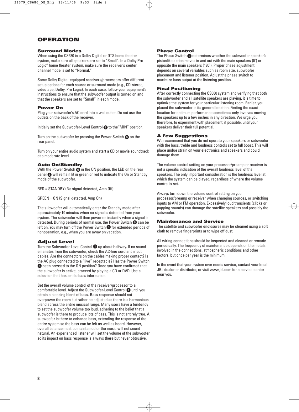 JBL CS680 (230V) User Manual | Page 8 / 10