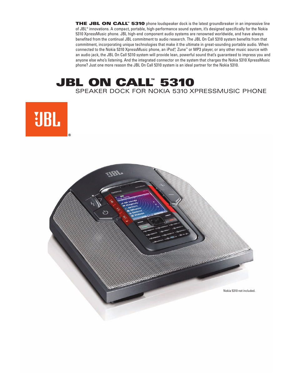 JBL On Call 5310 User Manual | 2 pages