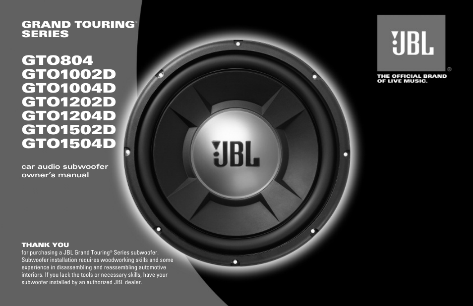 JBL GRAND TOURING GTO1202D User Manual | 4 pages