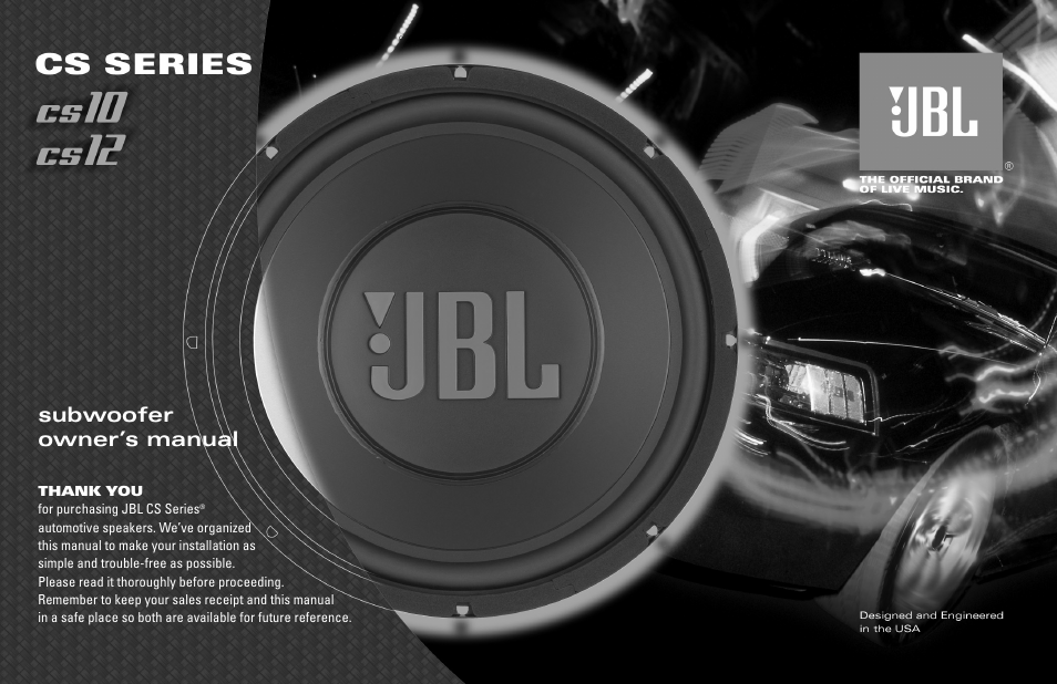 JBL CS12 User Manual | 3 pages