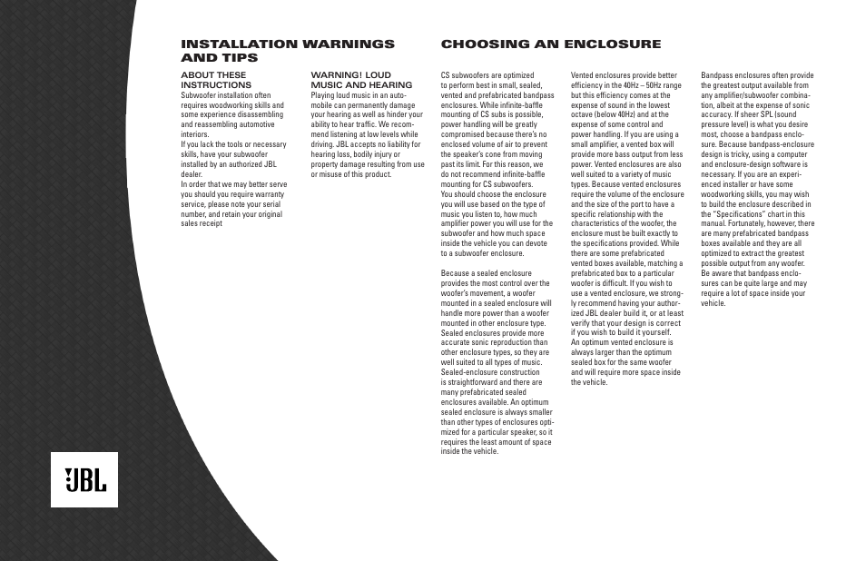 JBL CS12 User Manual | Page 2 / 3