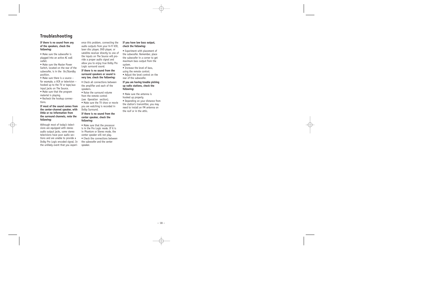 Troubleshooting | JBL ESC350 User Manual | Page 18 / 20