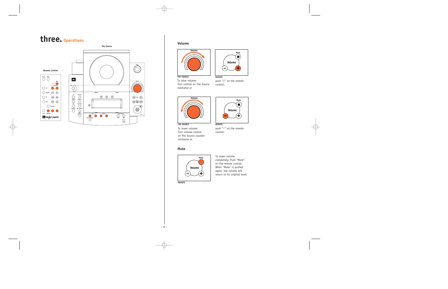 Three, Operations, Volume | Mute | JBL ESC350 User Manual | Page 8 / 20