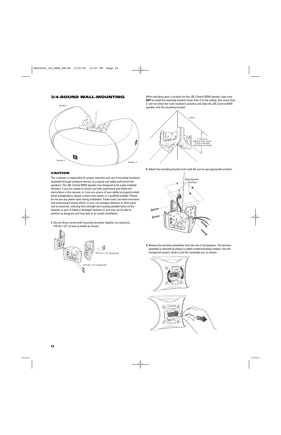 3/4-round wall-mounting | JBL CONTROL NOW User Manual | Page 14 / 29