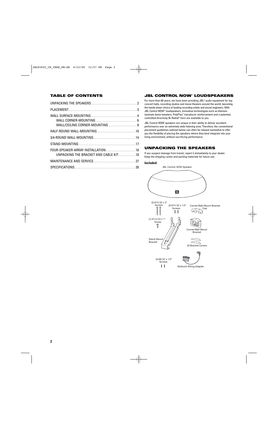 JBL CONTROL NOW User Manual | Page 2 / 29