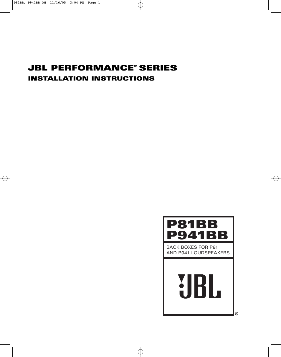 JBL INSTALLATION P941BB User Manual | 8 pages