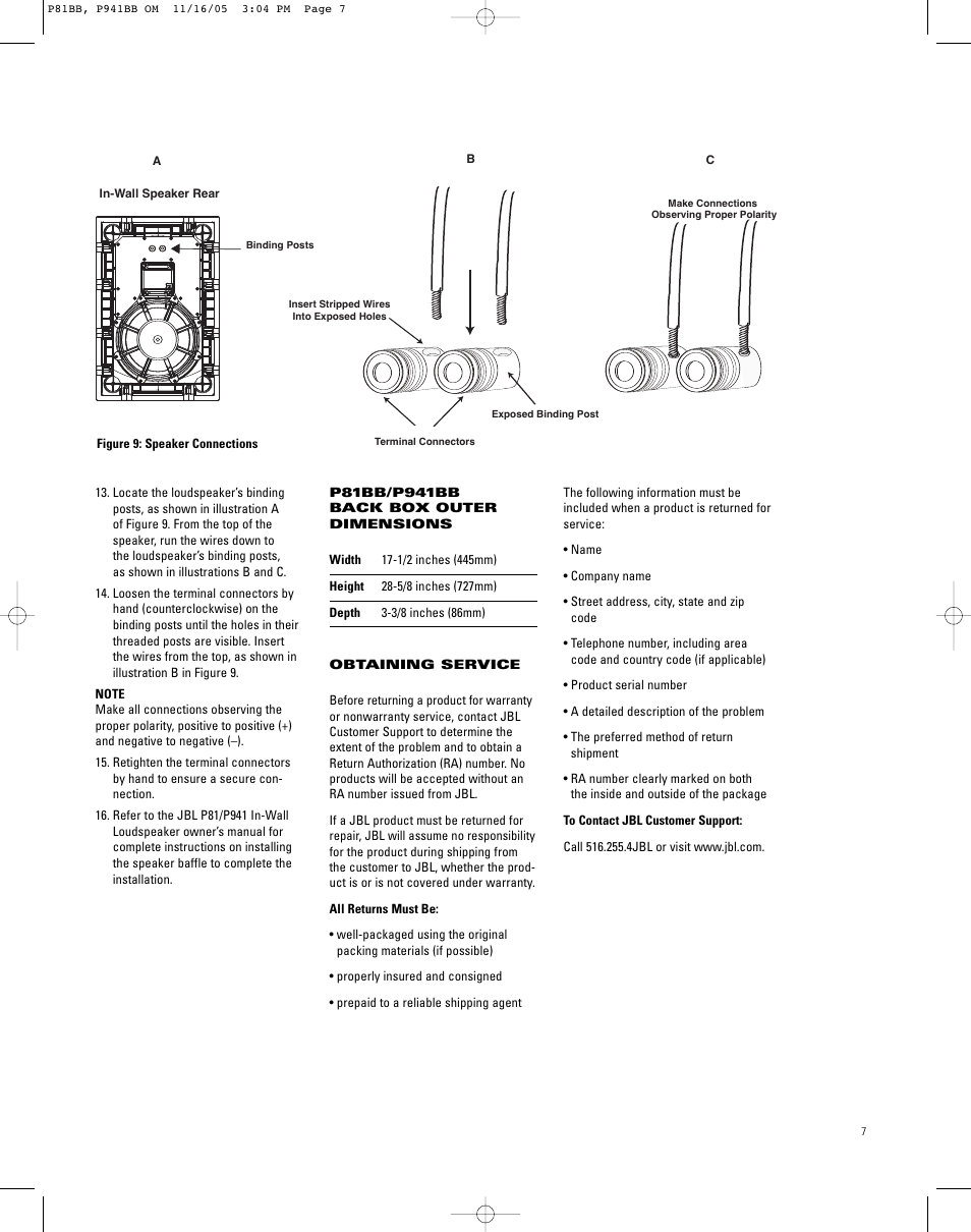 JBL INSTALLATION P941BB User Manual | Page 7 / 8