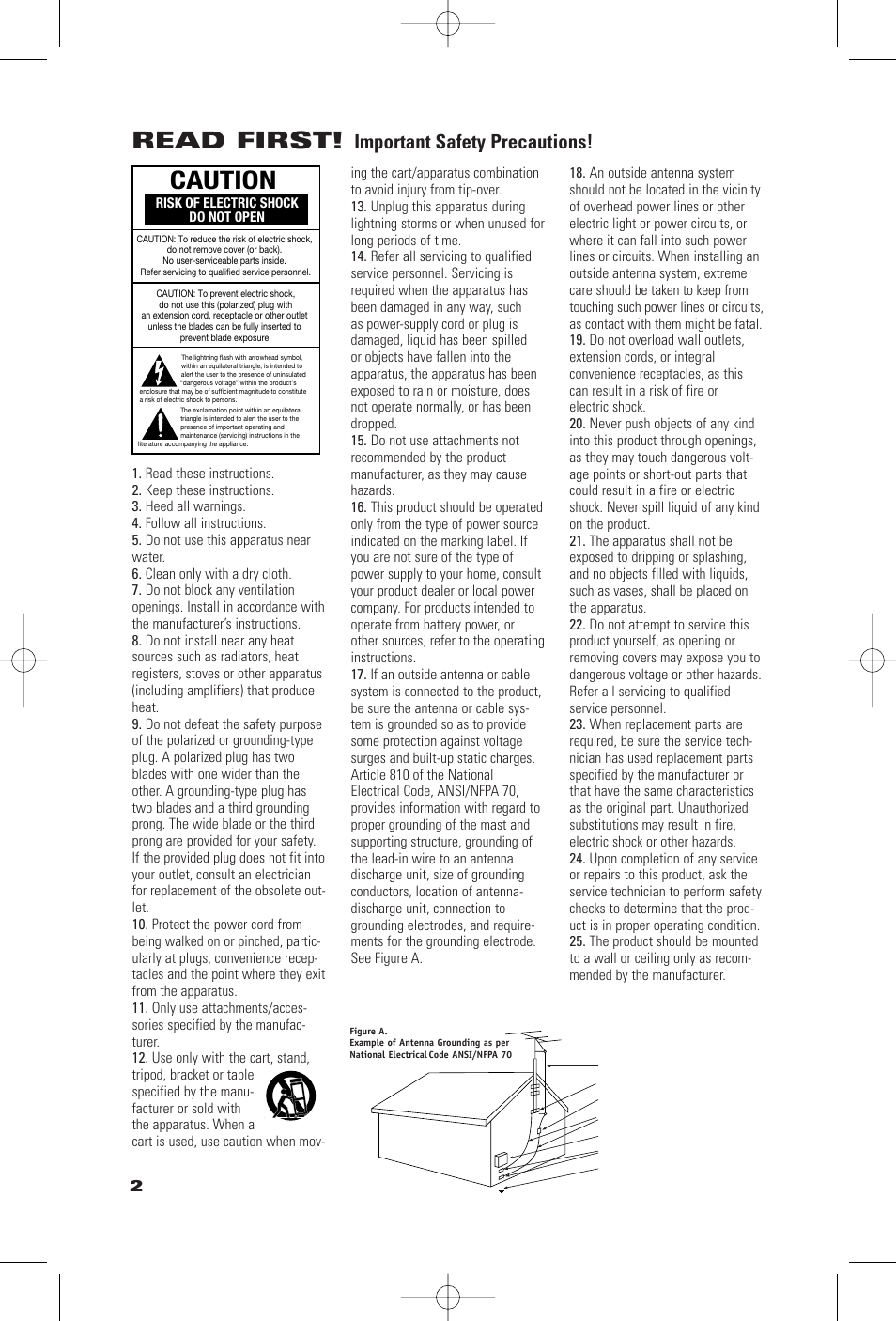 Caution, Read first, Important safety precautions | JBL CVSAT50 User Manual | Page 2 / 12