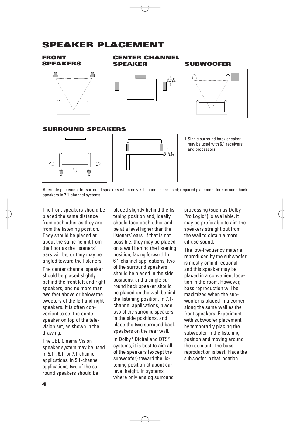 Speaker placement | JBL CVSAT50 User Manual | Page 4 / 12