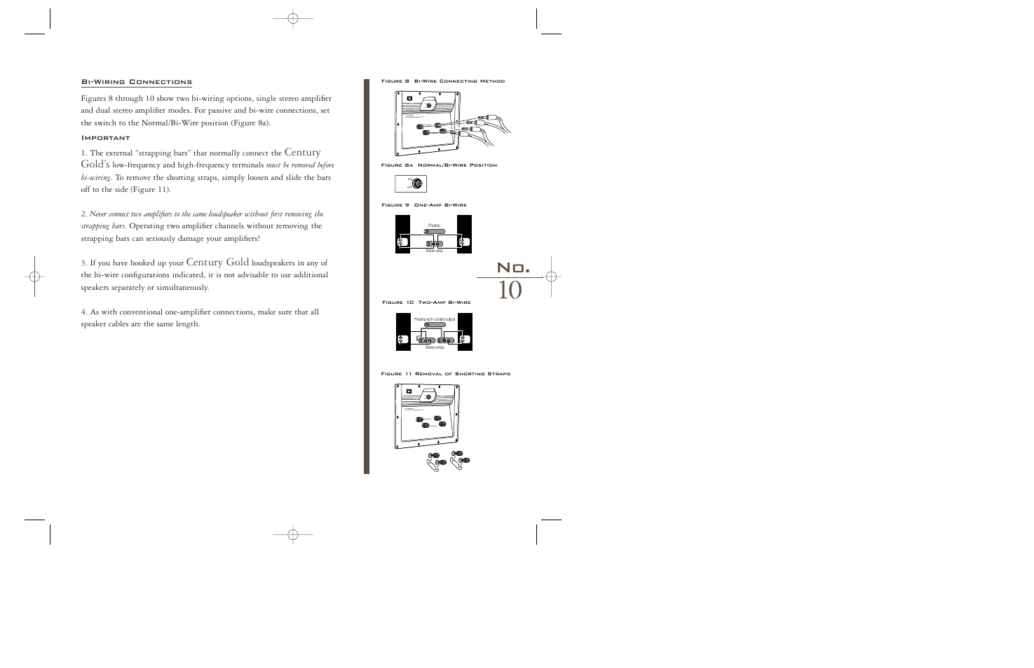 Century gold’s, Century gold, Important bi-wiring connections | JBL Century Gold User Manual | Page 12 / 16