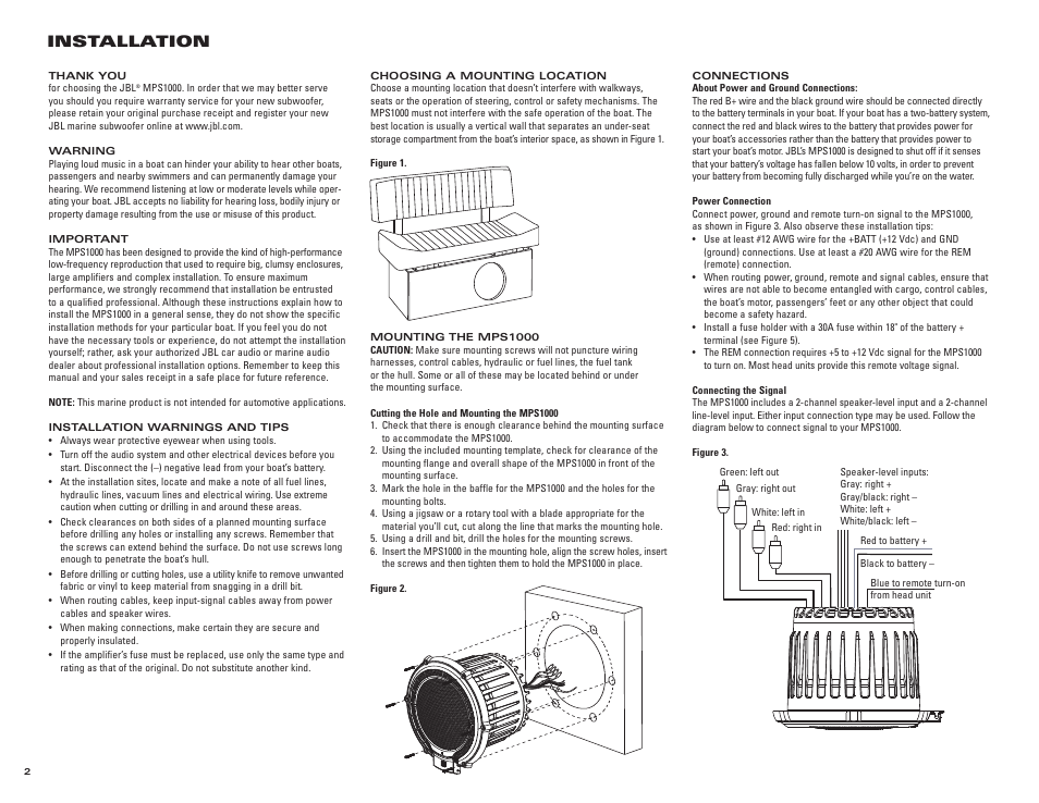 Installation | JBL MARINE MPS1000 User Manual | Page 2 / 4