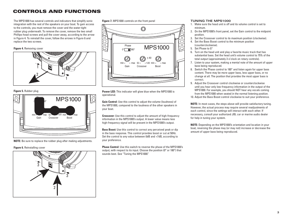 Mps1000, Controls and functions | JBL MARINE MPS1000 User Manual | Page 3 / 4