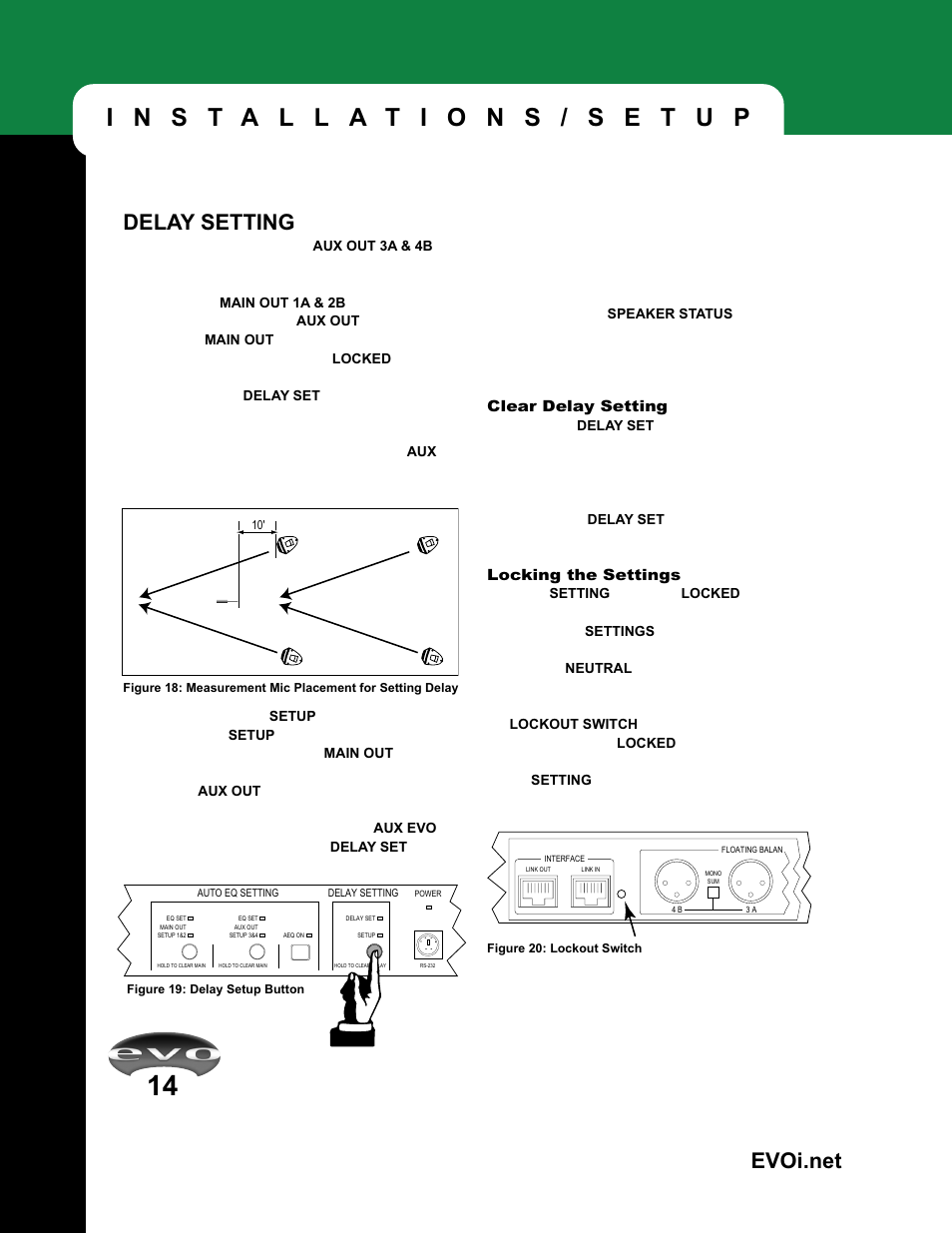 Delay setting, Clear delay setting, Locking the settings | JBL EVOi.net User Manual | Page 16 / 36