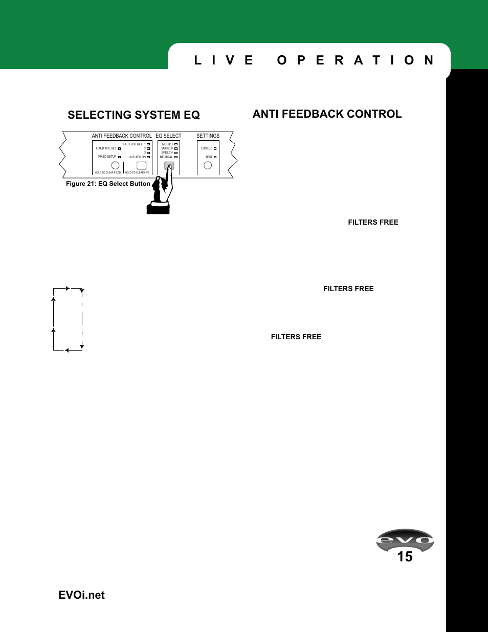 Anti feedback control, Selecting system eq | JBL EVOi.net User Manual | Page 17 / 36