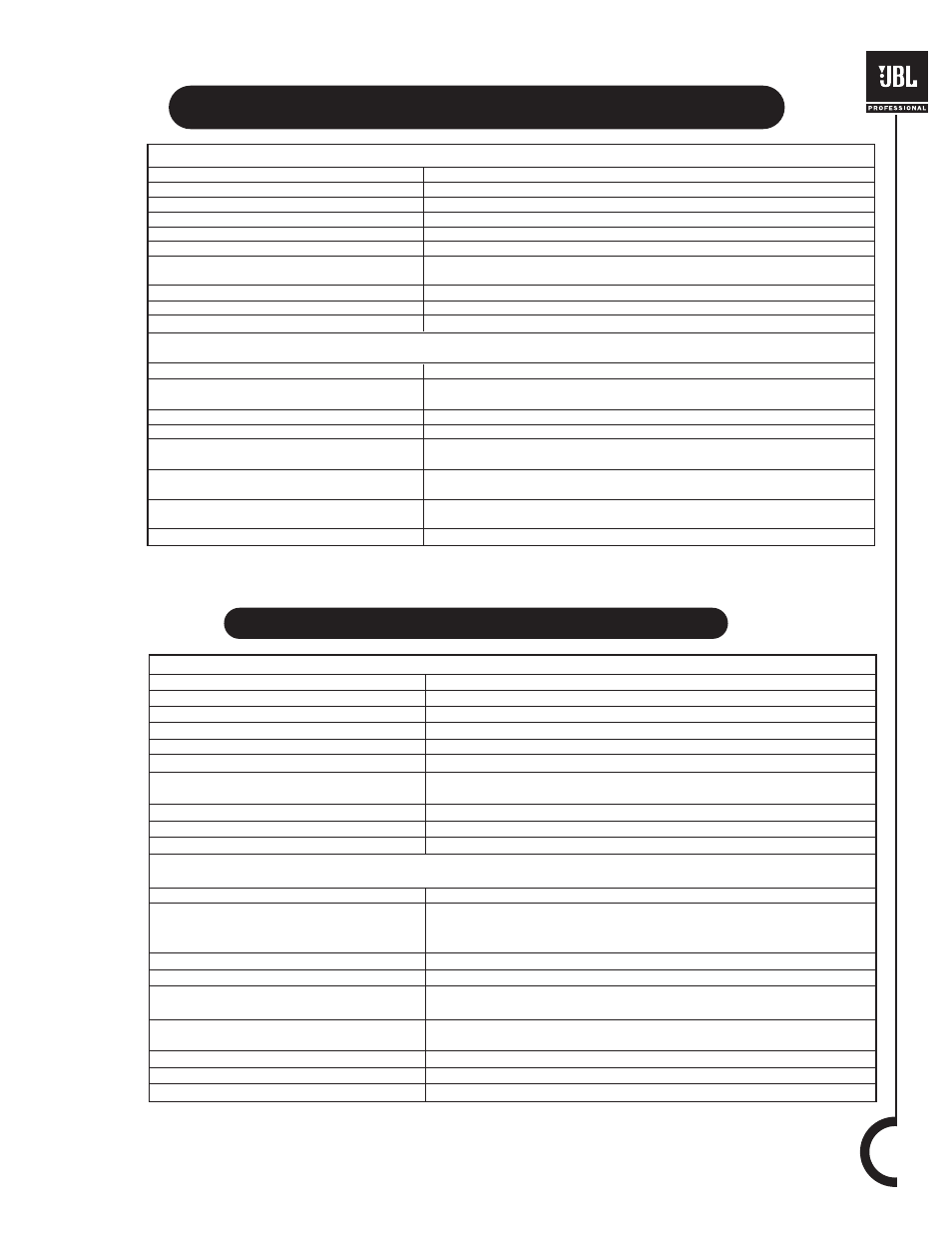 Specifications, Pecifications, Las especificaciones | JBL MP418SP User Manual | Page 7 / 20