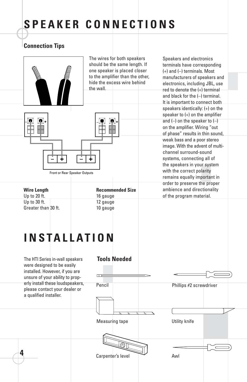 Tools needed, Connection tips | JBL HTI6C User Manual | Page 4 / 8