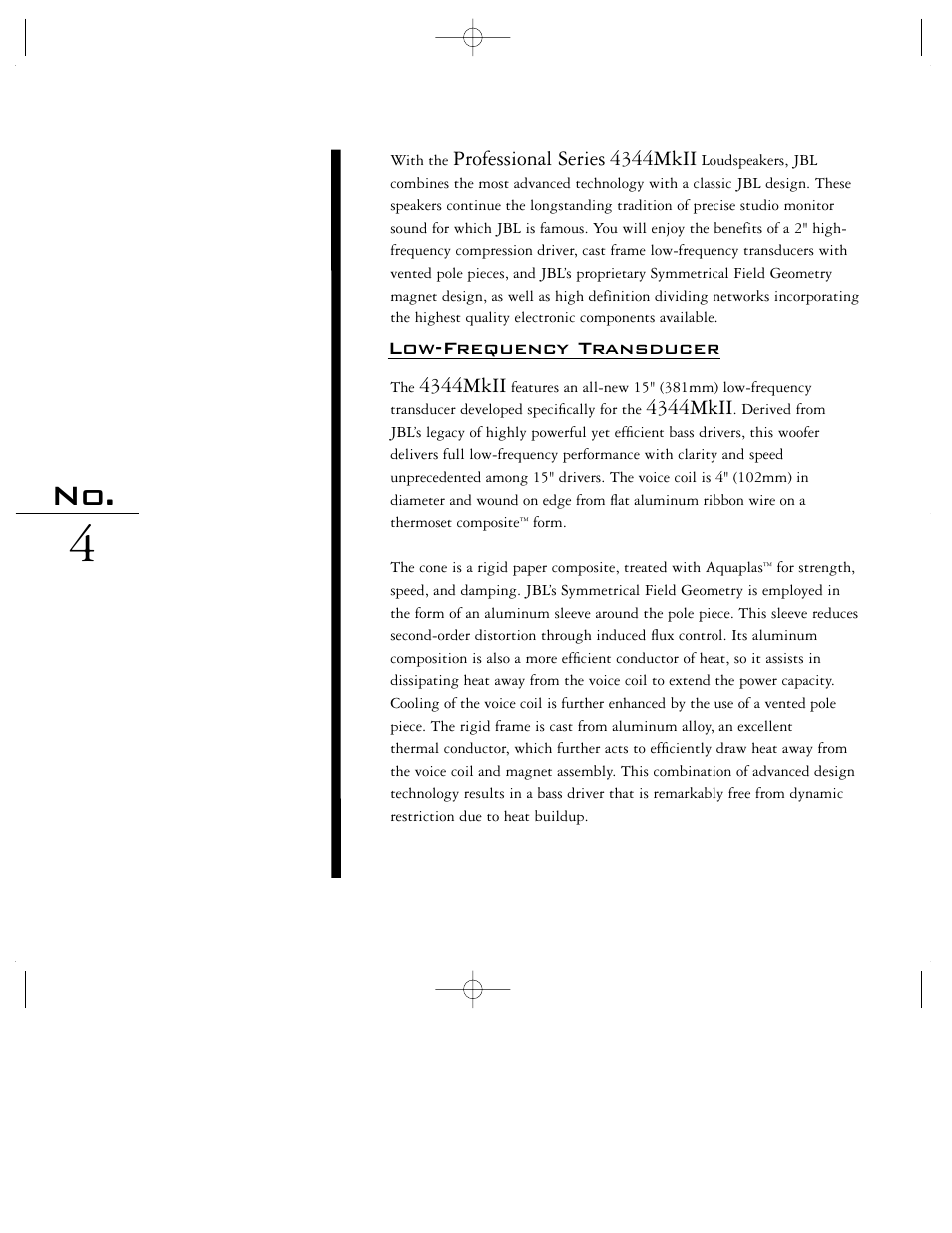 Professional series 4344mkii, 4344mkii, Low-frequency transducer | JBL 4344MKII User Manual | Page 4 / 14