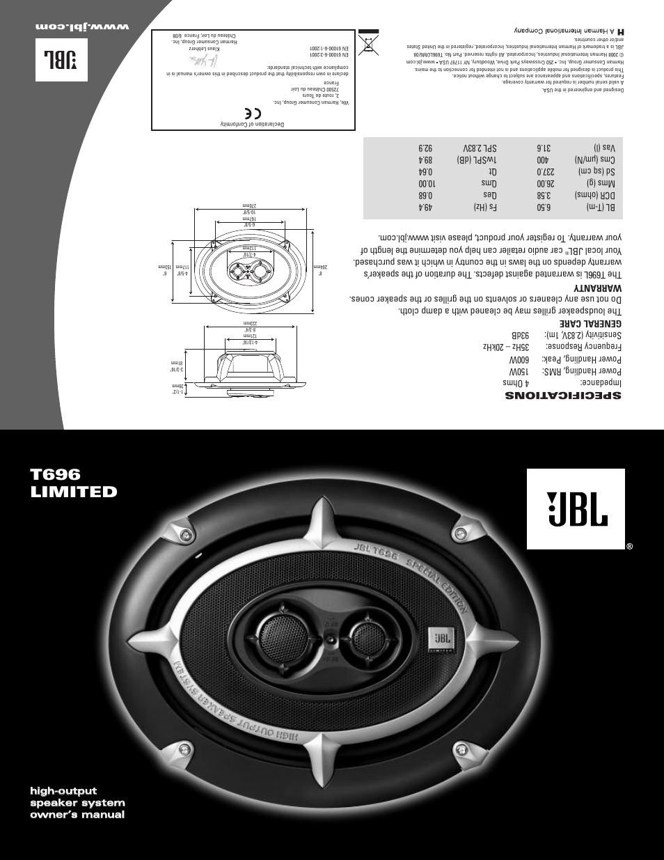 JBL T696 User Manual | 2 pages