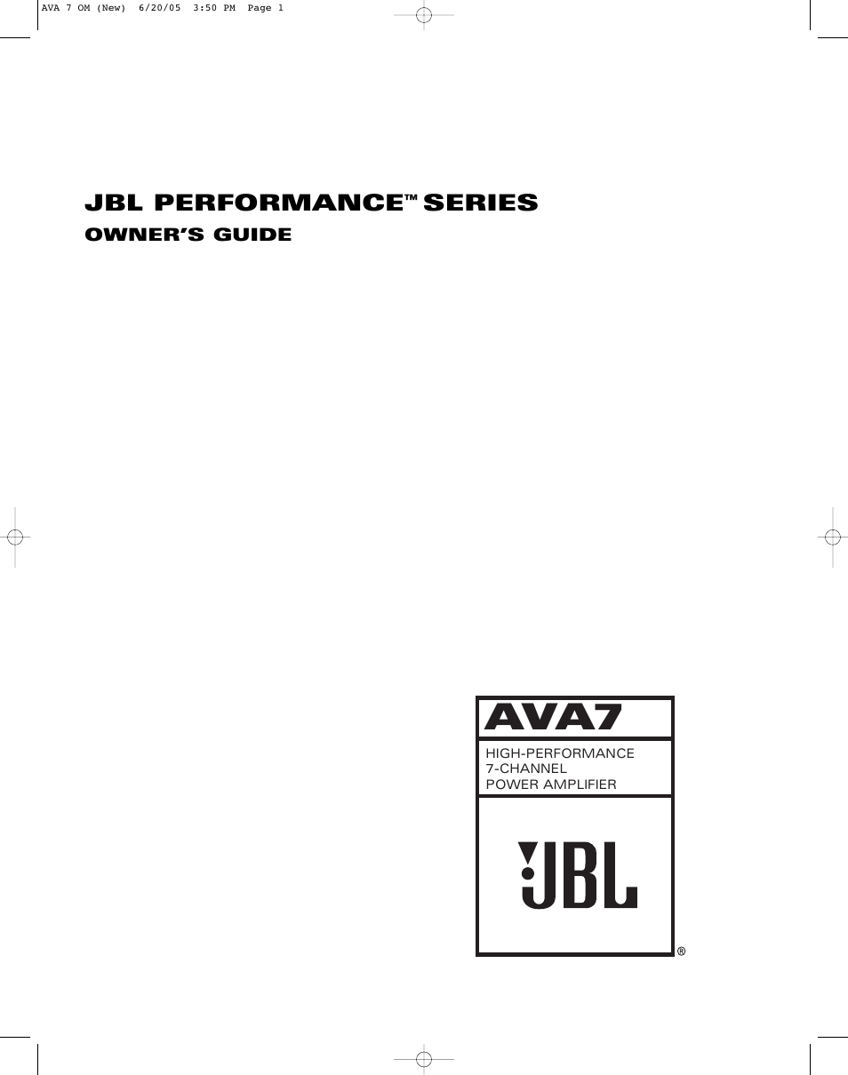 JBL AVA7 User Manual | 12 pages