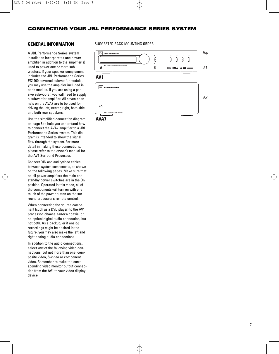 Av1 bass q, Ava7 | JBL AVA7 User Manual | Page 7 / 12