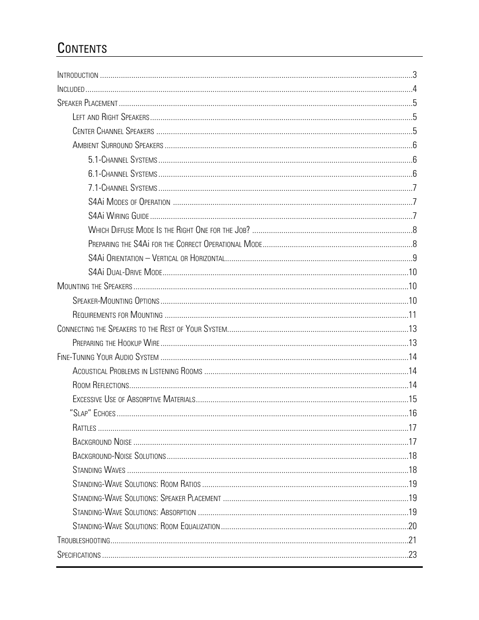 Ontents | JBL S4HC User Manual | Page 2 / 24