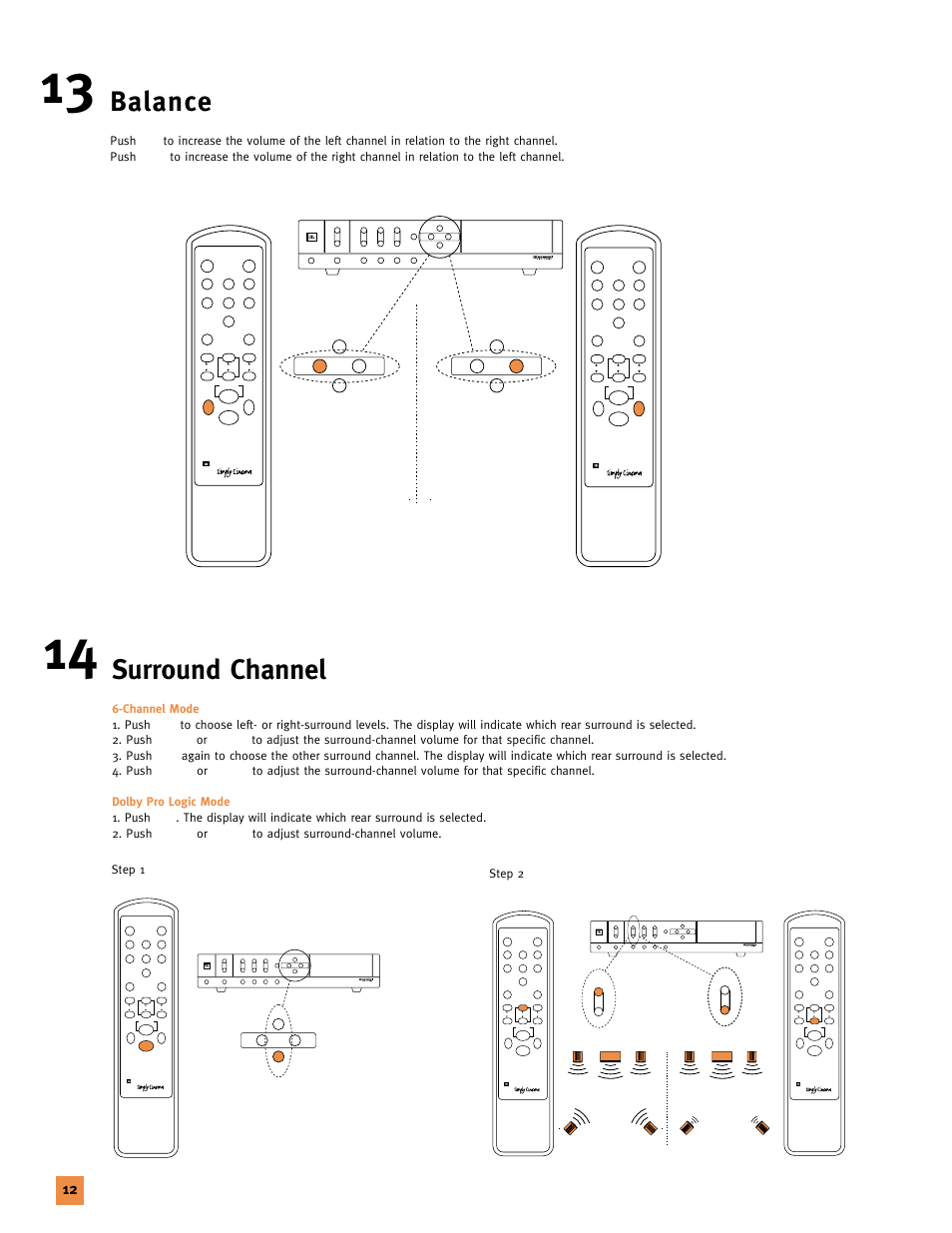 Balance, Surround channel, Power input volume | Or level, Step 1 step 2 | JBL 120V User Manual | Page 11 / 14