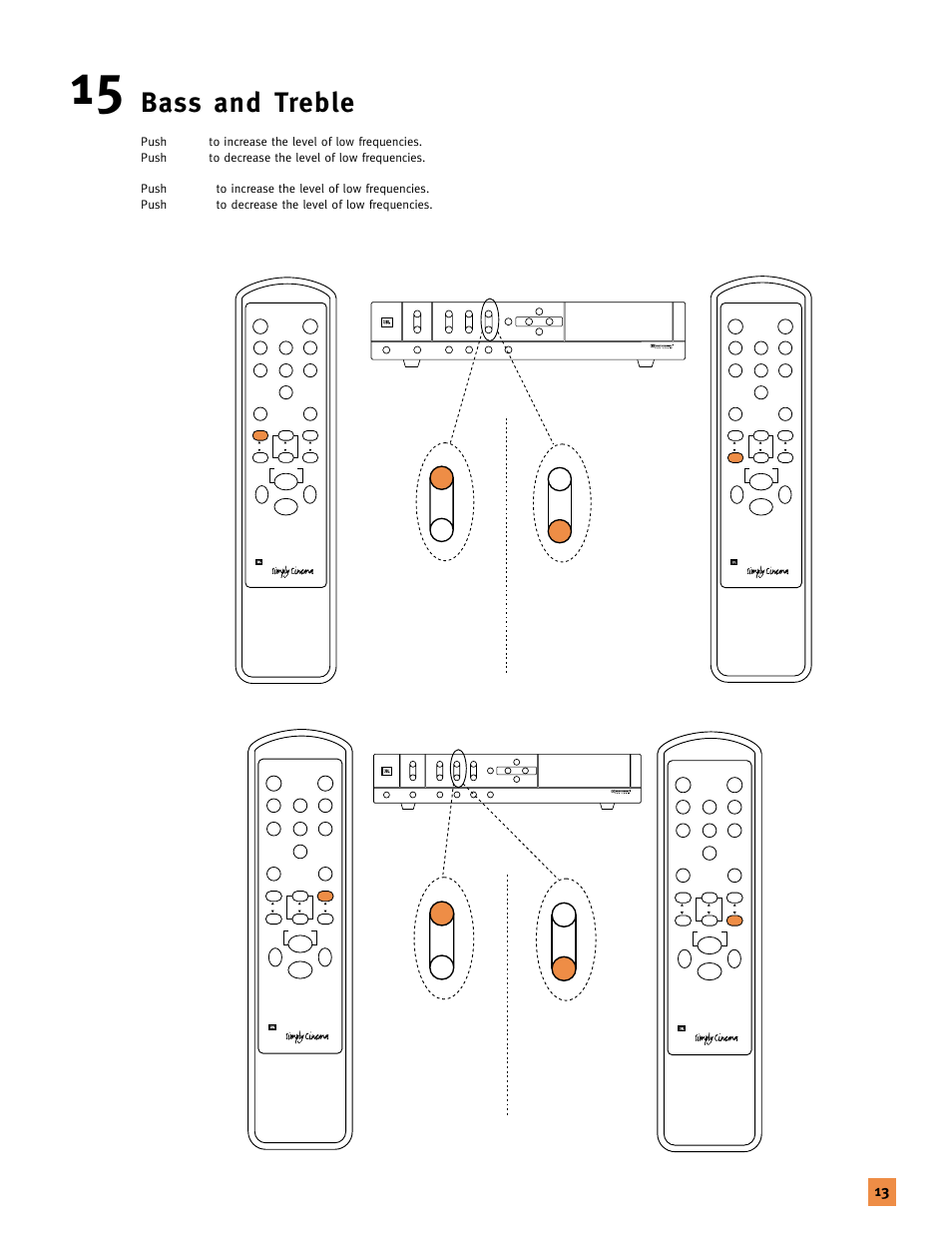 Bass and treble, Push bass | JBL 120V User Manual | Page 12 / 14