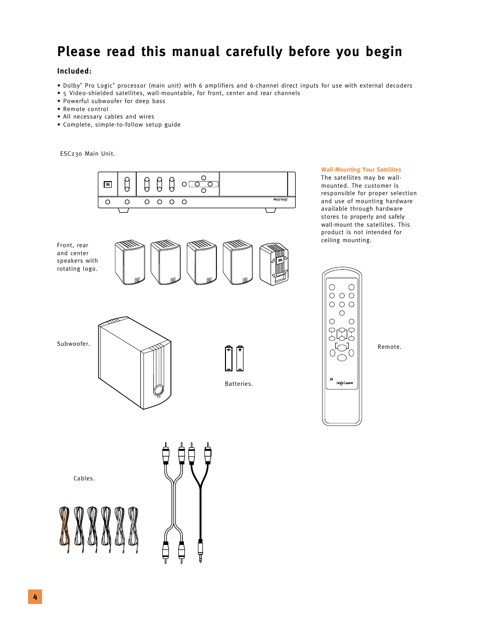 Please read this manual carefully before you begin, Included, Dolby | Pro logic | JBL 120V User Manual | Page 3 / 14