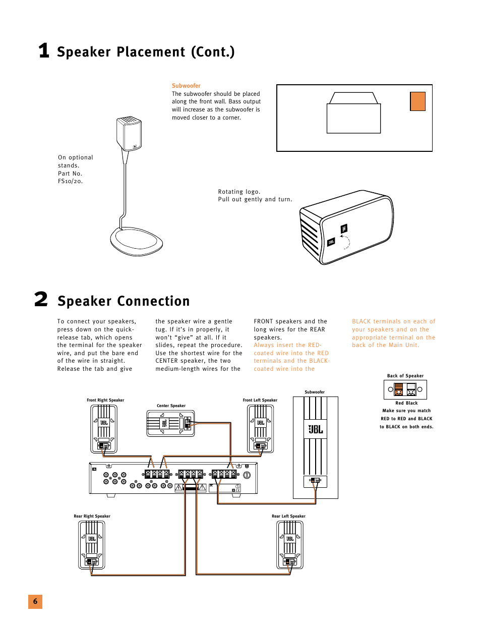 Speaker connection, Speaker placement (cont.), See operation manual | Voir le cahier d indtruction | JBL 120V User Manual | Page 5 / 14