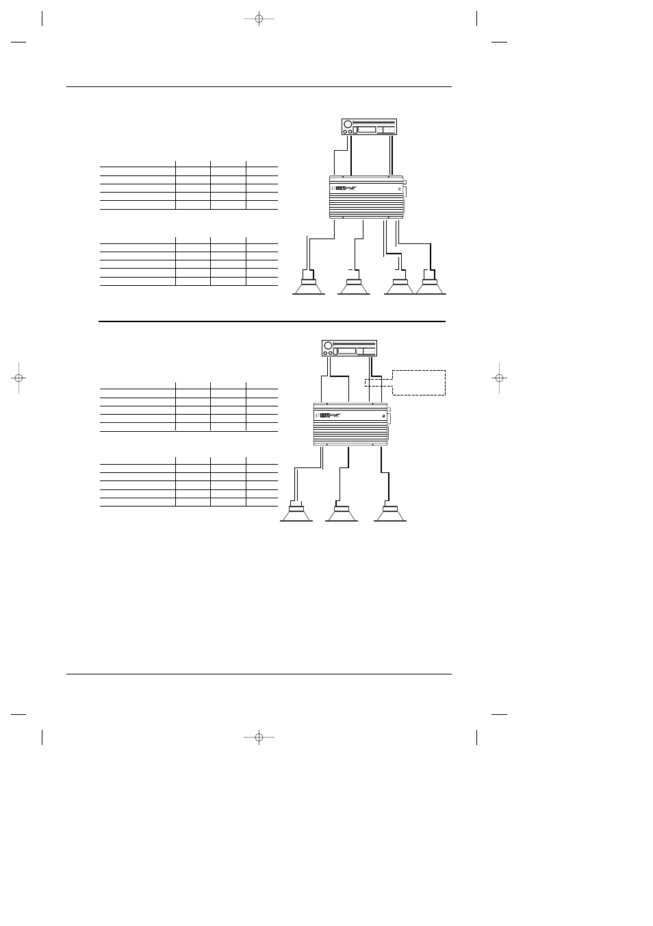 Application 4, Application 3, Channel input (mono subwoofer) | Channel full-range or bi-amplified, Channel bi-amplified with fading mono subwoofers, Channel full-range | JBL GTH400-20107 User Manual | Page 9 / 26
