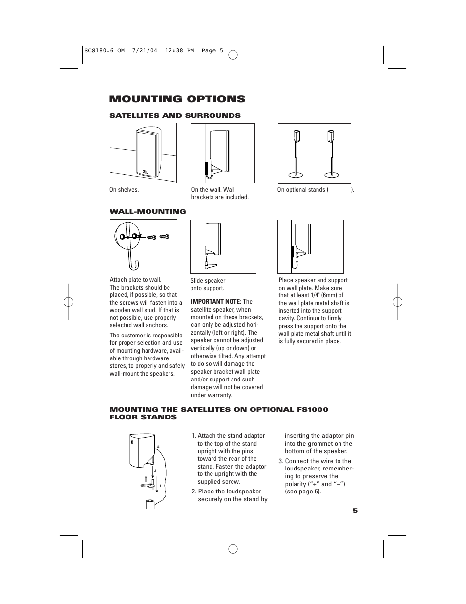 Mounting options | JBL SCS180.6 User Manual | Page 5 / 12