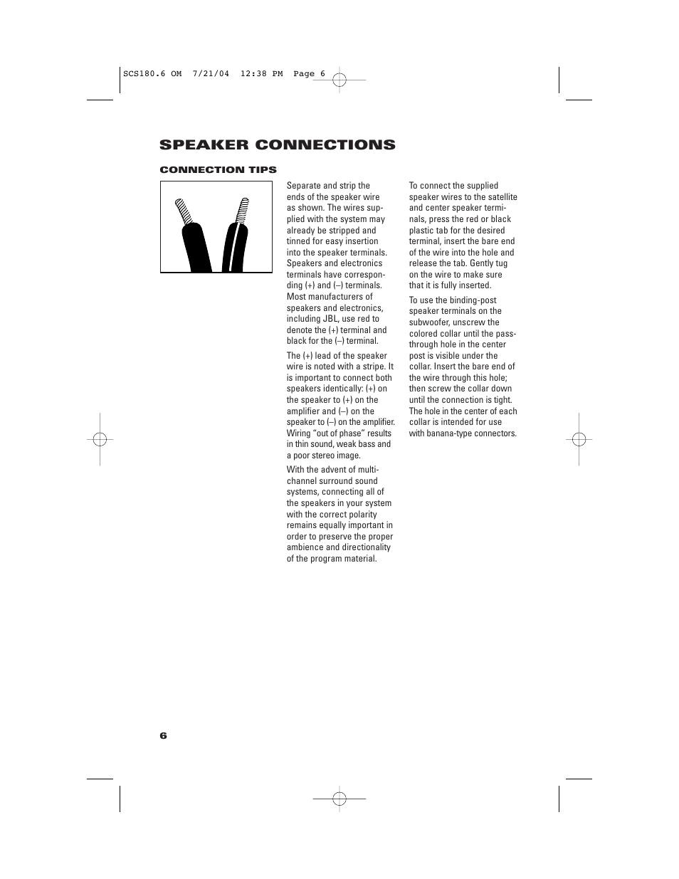 Speaker connections | JBL SCS180.6 User Manual | Page 6 / 12